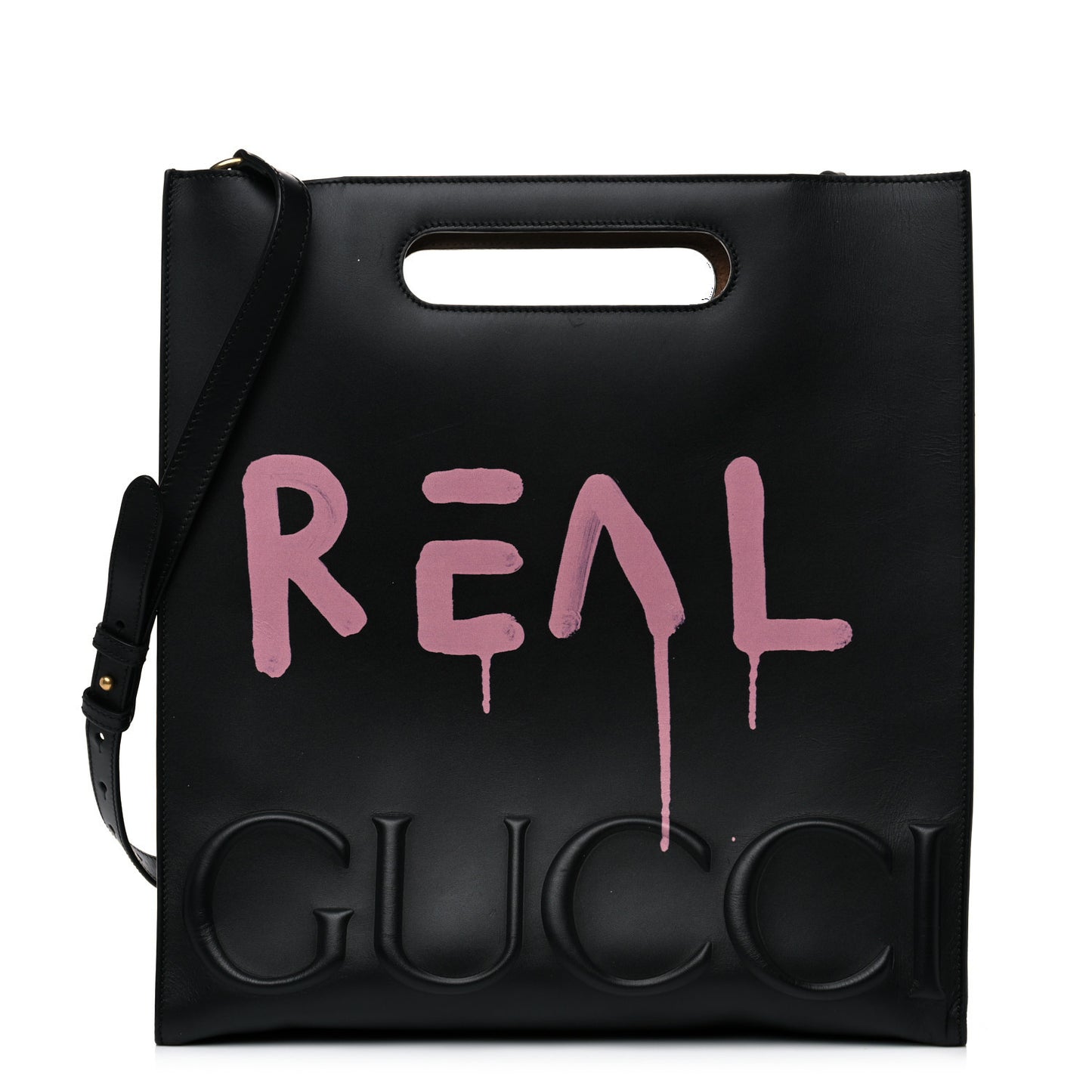 Calfskin GucciGhost Real Medium XL Tote Black Pink