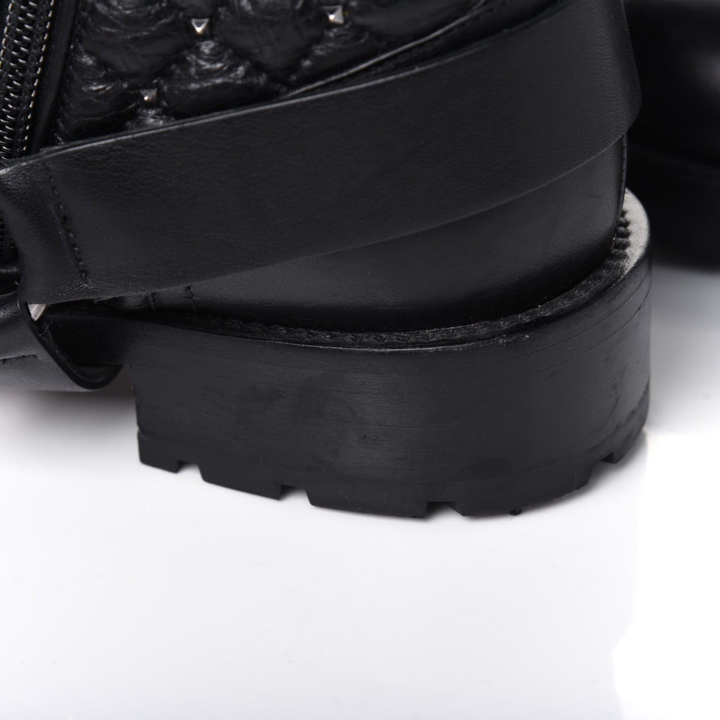 Crackled Lambskin Rockstud Spike 20mm Combat Boots 37.5 Black
