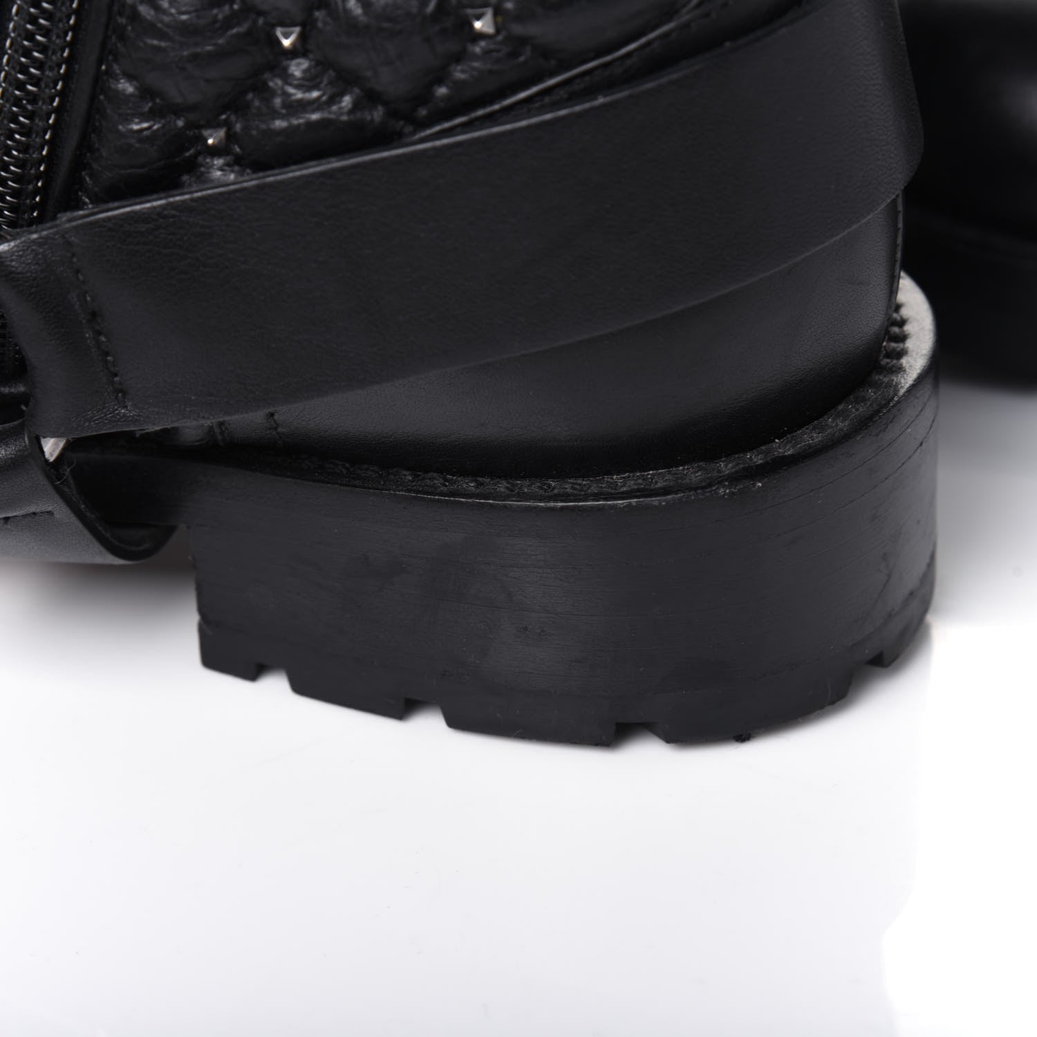 Valentino Garavani Crackled Lambskin Rockstud Spike 20mm Combat Boots 37.5 Black 14 of 15