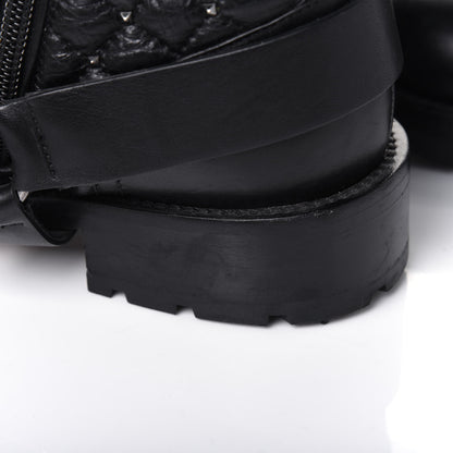 Valentino Garavani Crackled Lambskin Rockstud Spike 20mm Combat Boots 37.5 Black 14 of 15