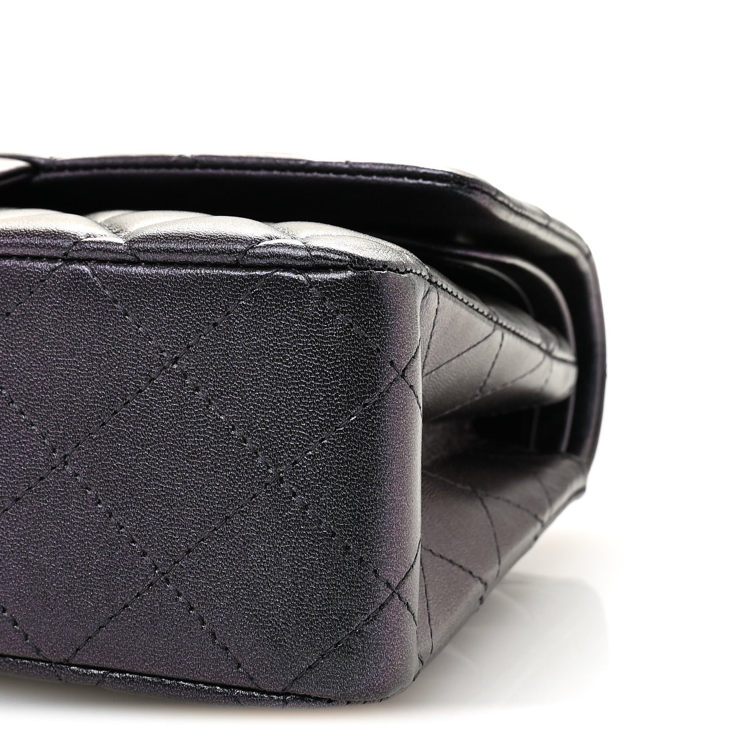 Iridescent Lambskin Quilted Medium Double Flap Black
