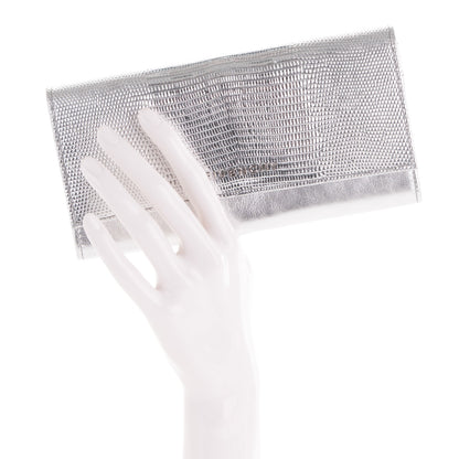 Givenchy Metallic Calfskin Lizard Embossed Pandora Flap Continental Wallet Silver 2 of 8