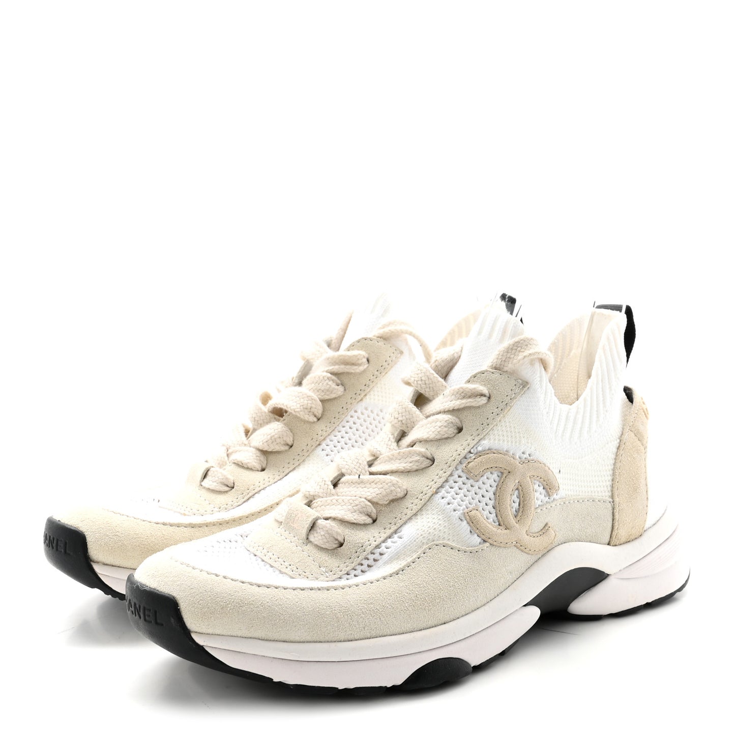 Mesh Suede Fabric Womens CC Sneakers 38 White Ivory Light Beige