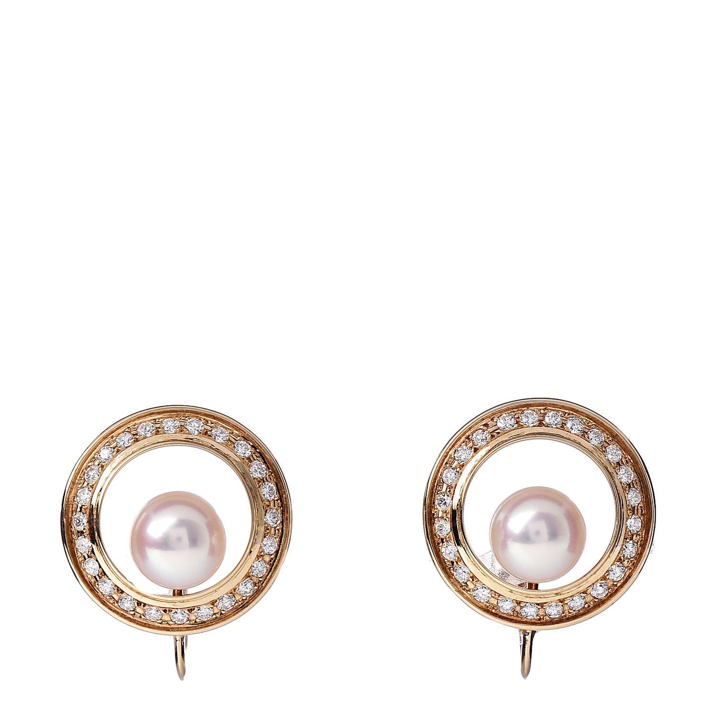 18K Yellow Gold Diamond Akoya Pearl 8mm Screw On Earrings