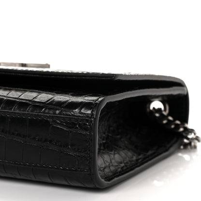 Saint Laurent Calfskin Crocodile Embossed Small Classic Monogram Kate Tassel Satchel Black 6 of 8