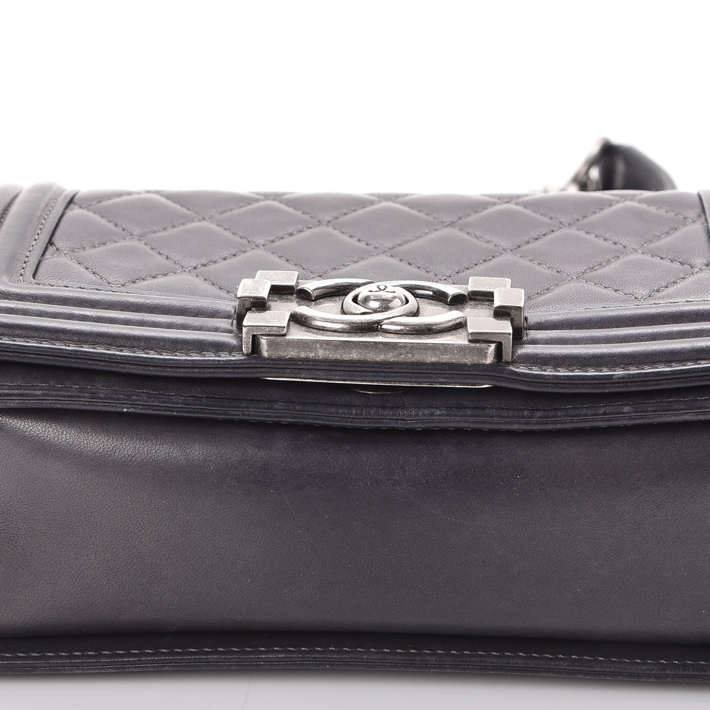 Lambskin Quilted Small Boy Flap Dark Grey