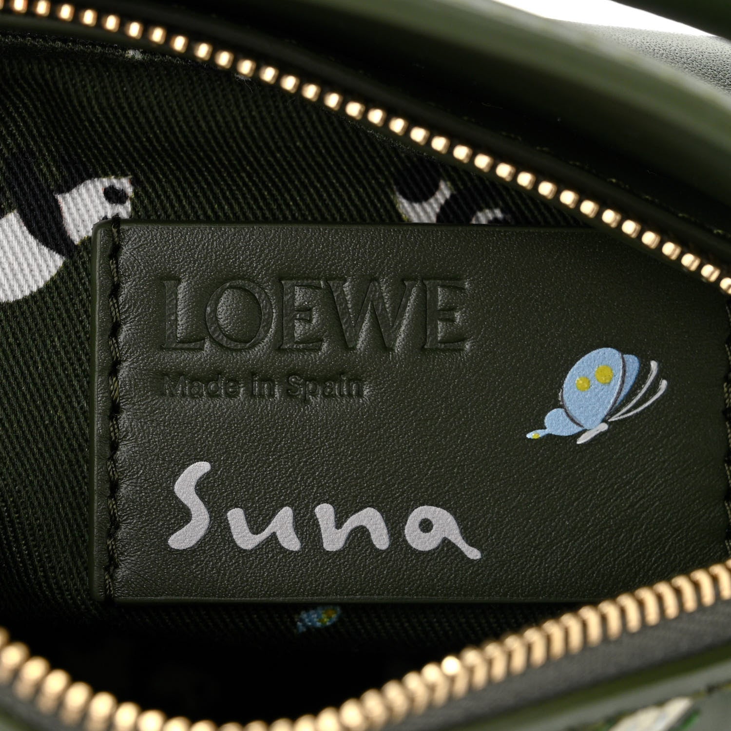 Loewe X SUNA FUJITA Satin Calfskin Mini Pandas Puzzle Edge Bag Bottle Green 6 of 10