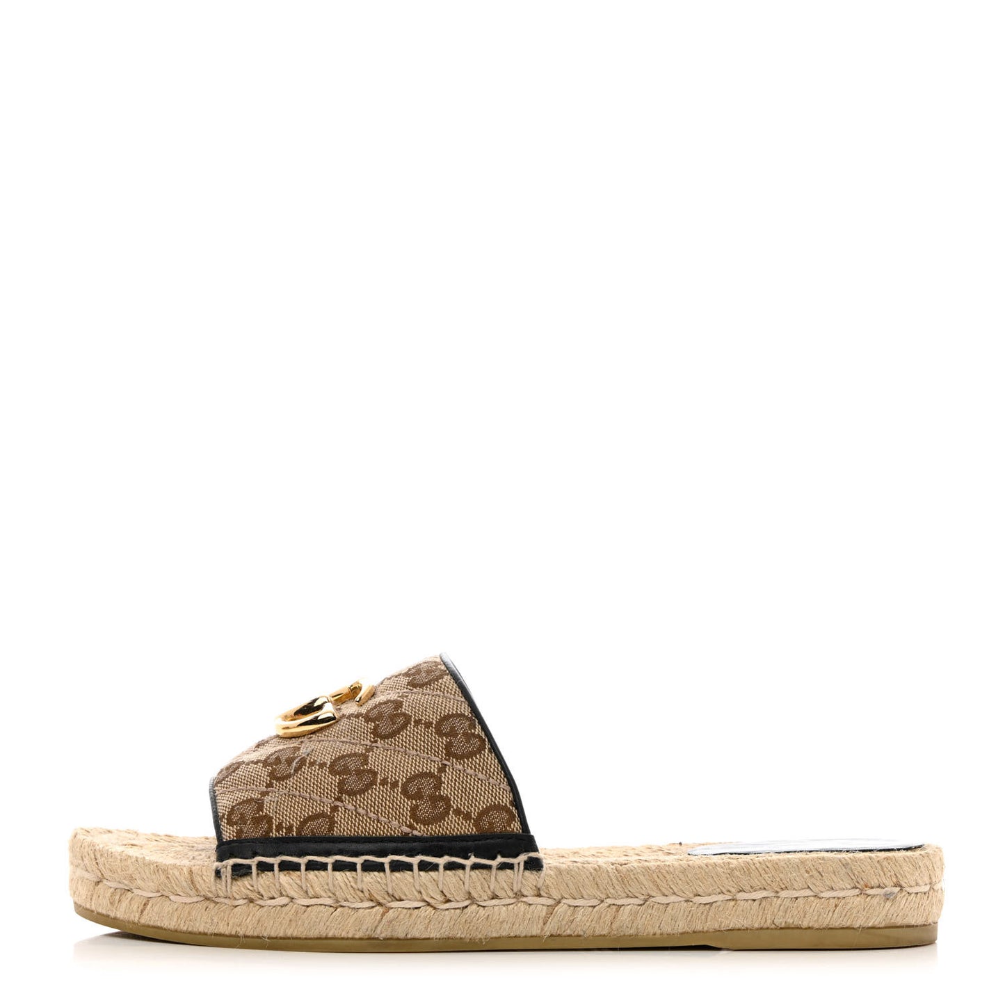Monogram Matelasse GG Marmont Espadrille 20mm Slide Sandals 37 Beige Ebony Black