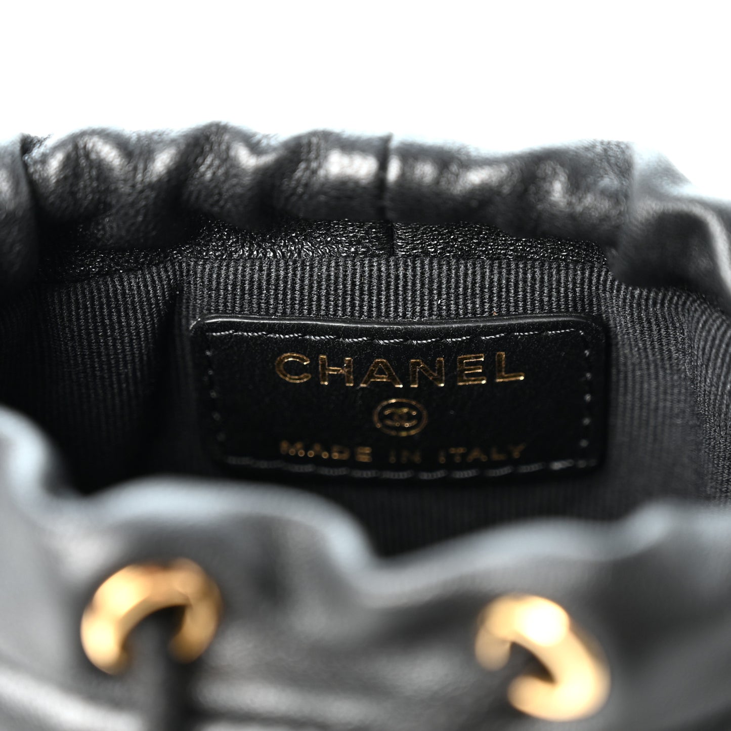 Calfskin Quilted Mini Drawstring Bucket Bag Black