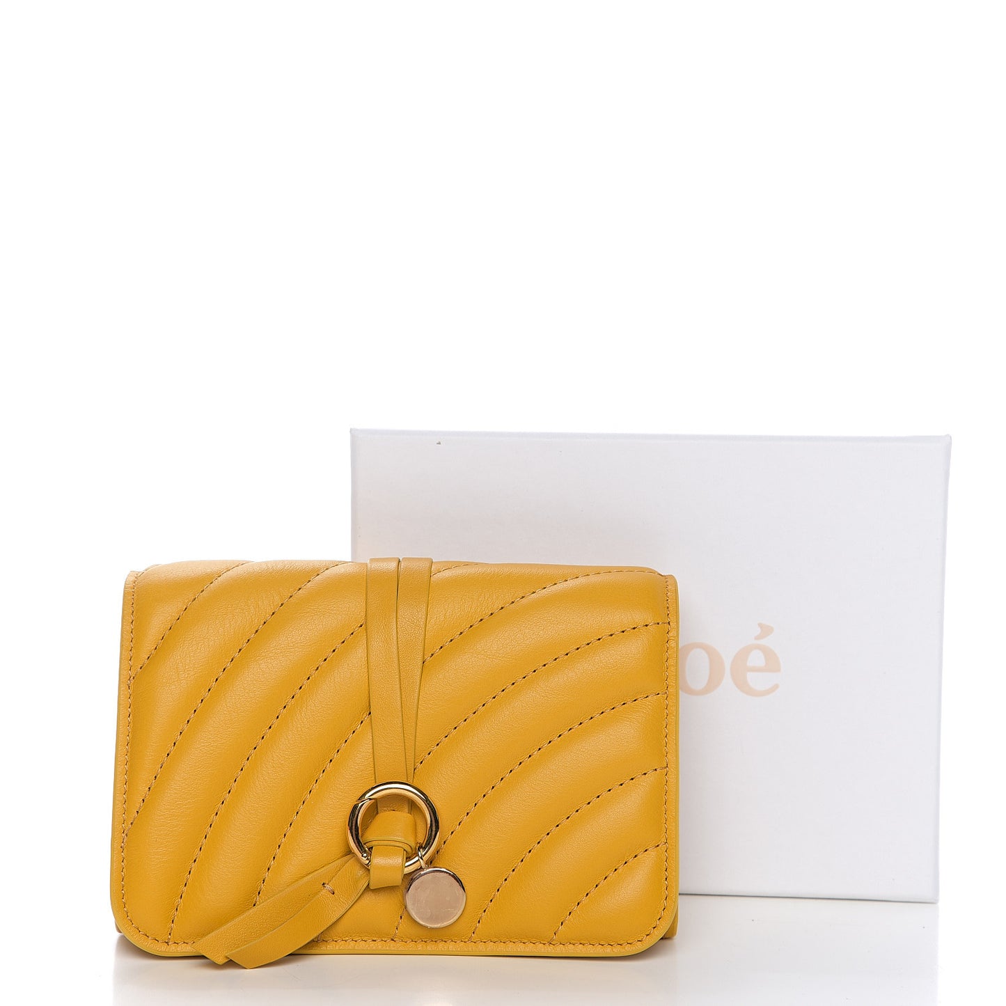 Calfskin Quilted Alphabet Compact Wallet Dark Ochre