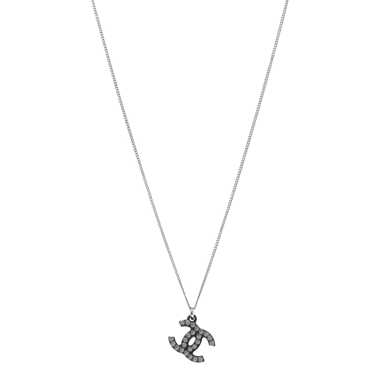Chanel Resin Metal Studded CC Necklace Black 1 of 6
