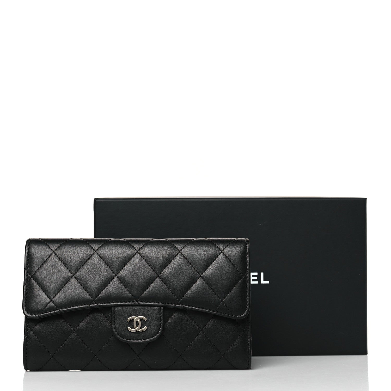 Chanel Lambskin Quilted Large Gusset Flap Wallet Black 8 of 8