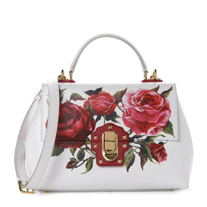 Dolce & Gabbana Grained Calfskin Floral Printed Small Lucia Satchel White 1 of 13