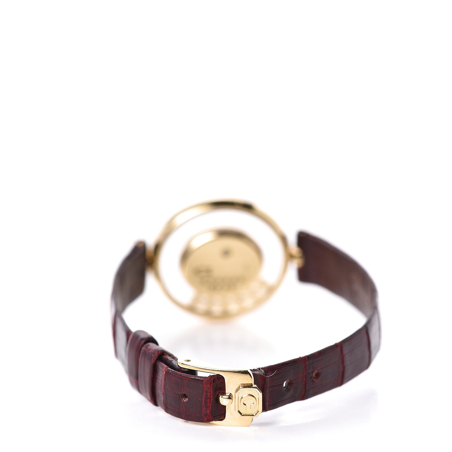 Chopard 18K Yellow Gold Alligator Diamond Pave Bezel Ruby 22mm Happy Diamonds Quartz Watch 5 of 7