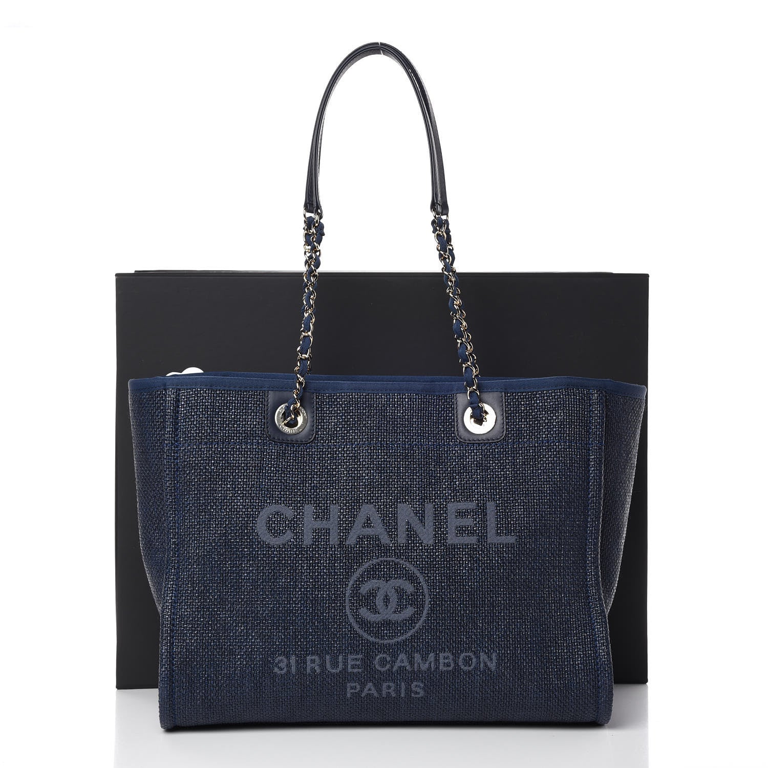 Chanel Woven Straw Raffia Small Deauville Tote Blue 11 of 11