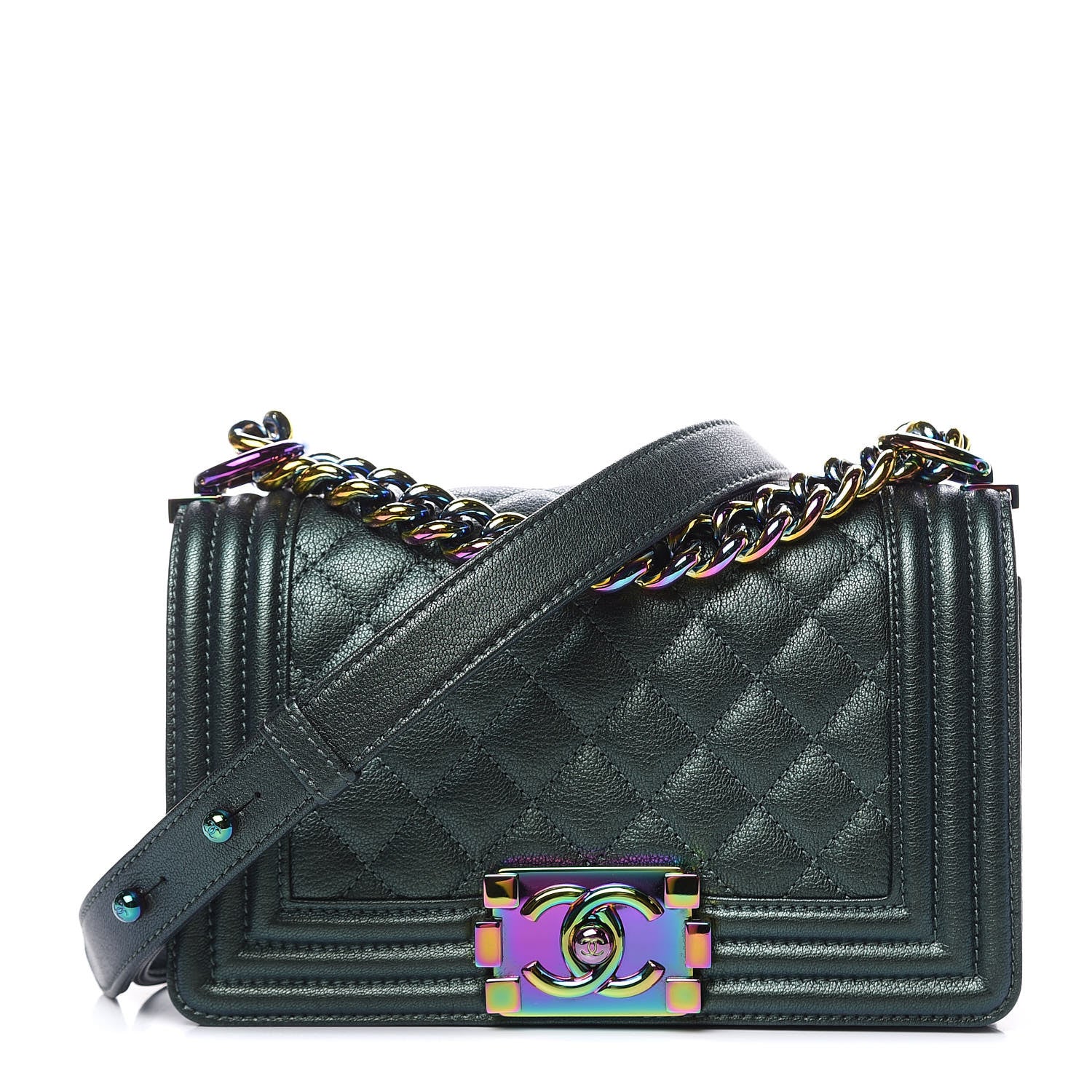 Chanel Iridescent Goatskin Quilted Small Boy Flap Green 1 of 9