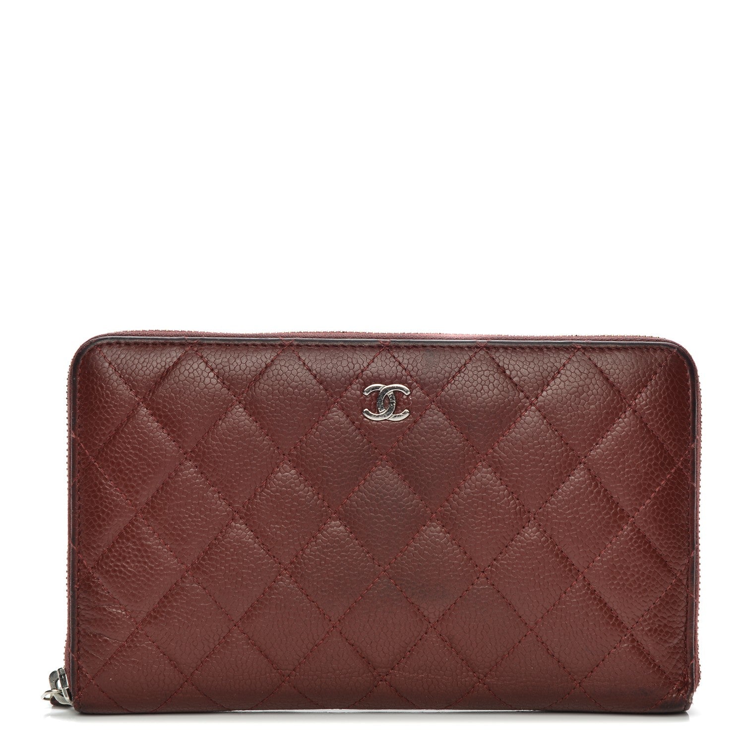 Chanel Caviar Quilted Large Zip Around Organizer Wallet Dark Red 1 of 13