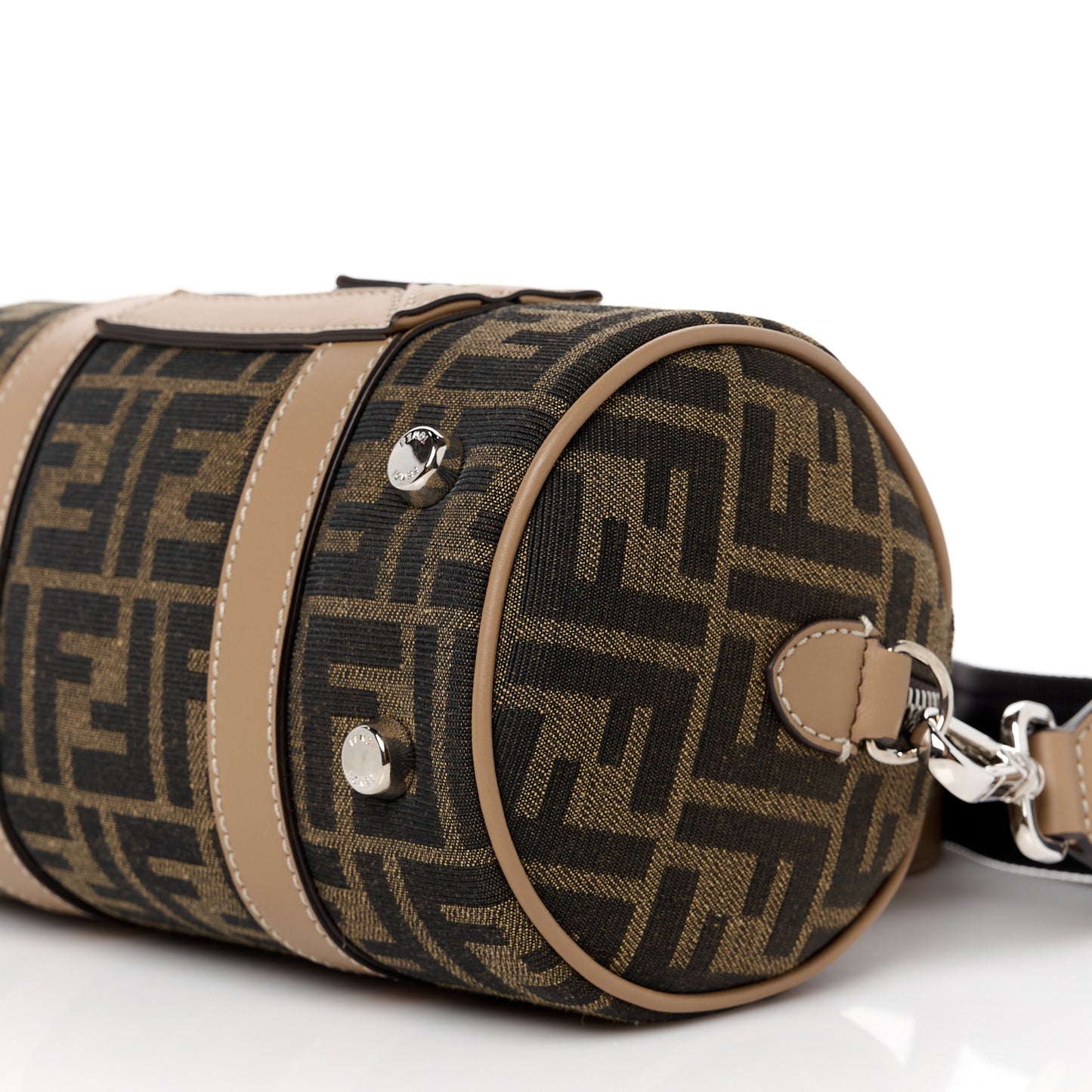 Recycled Fabric Jacquard Vitello Grace FF 1974 Mini O'Lock Bowling Bag Tobacco Moro Sand