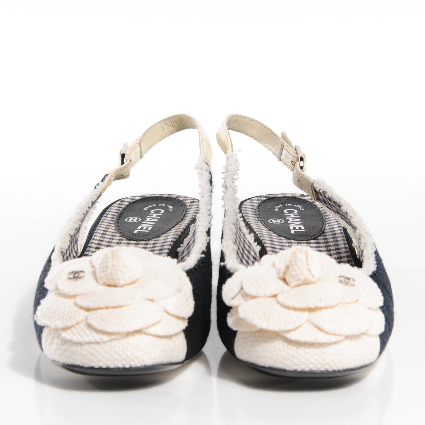 Canvas Camellia Slingback Flats Black White 36.5