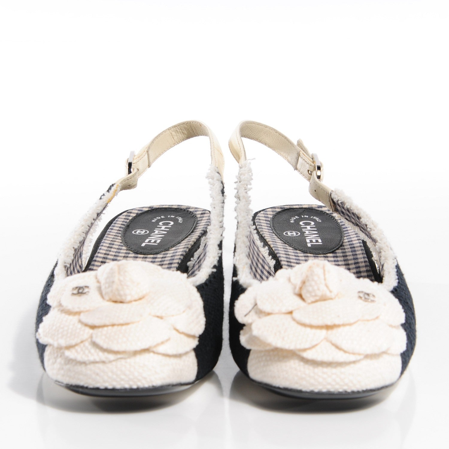 Chanel Canvas Camellia Slingback Flats Black White 36.5 2 of 7