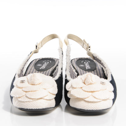 Chanel Canvas Camellia Slingback Flats Black White 36.5 2 of 7