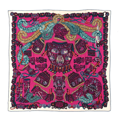 Hermes Cashmere Silk Sous L'Egide De Mars Shawl 140 Rose Vif Canard Prune 1 of 5