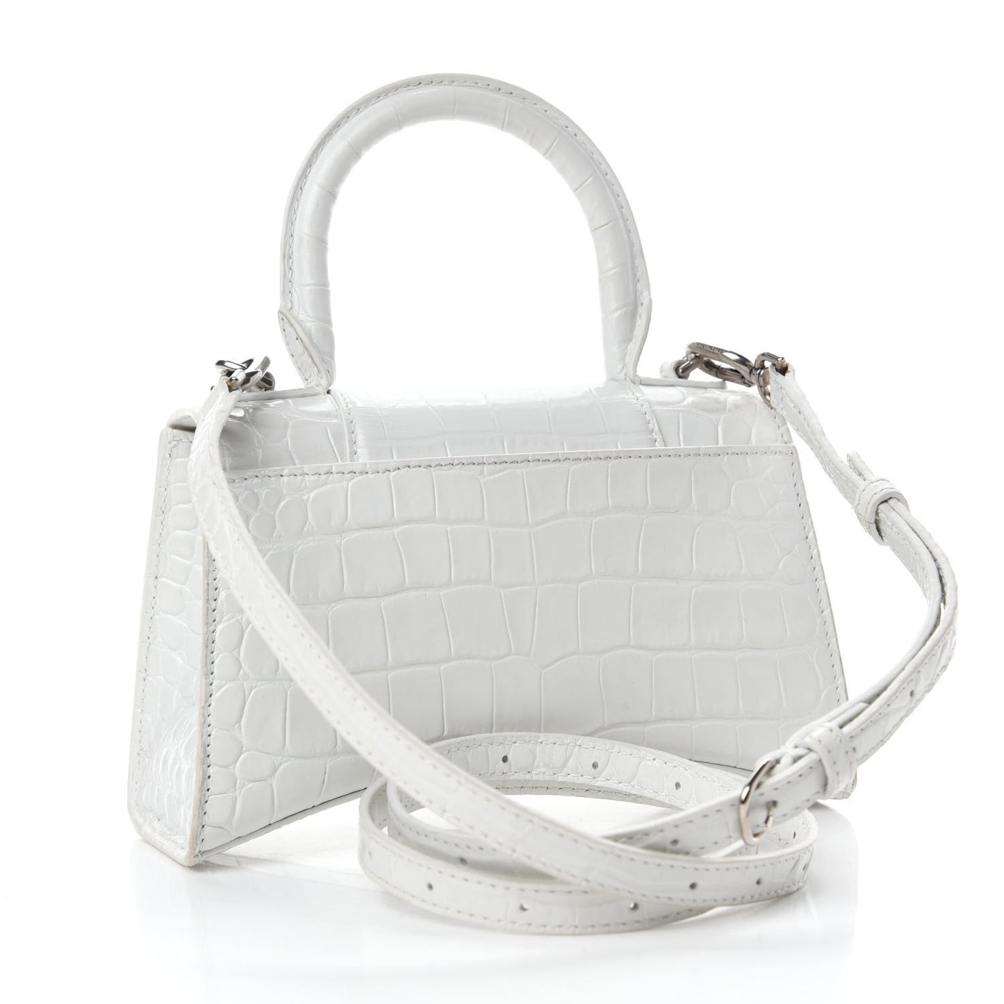 Shiny Calfskin Crocodile Embossed Hourglass Top Handle Bag XS White