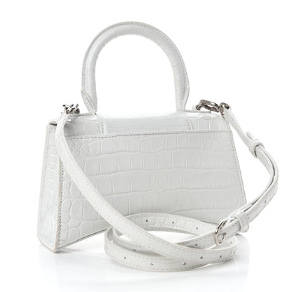 Balenciaga Shiny Calfskin Crocodile Embossed Hourglass Top Handle Bag XS White 3 of 11