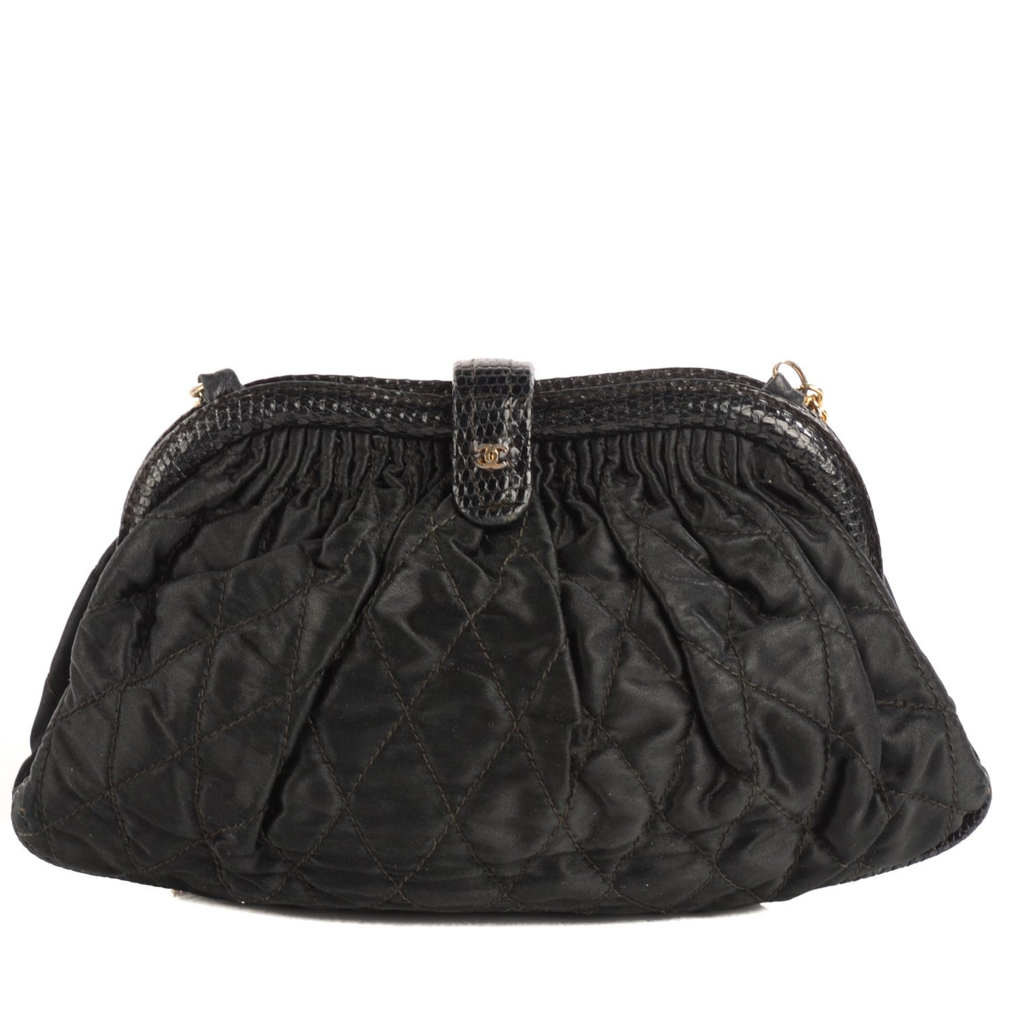 Python Satin Quilted Evening Clutch Black