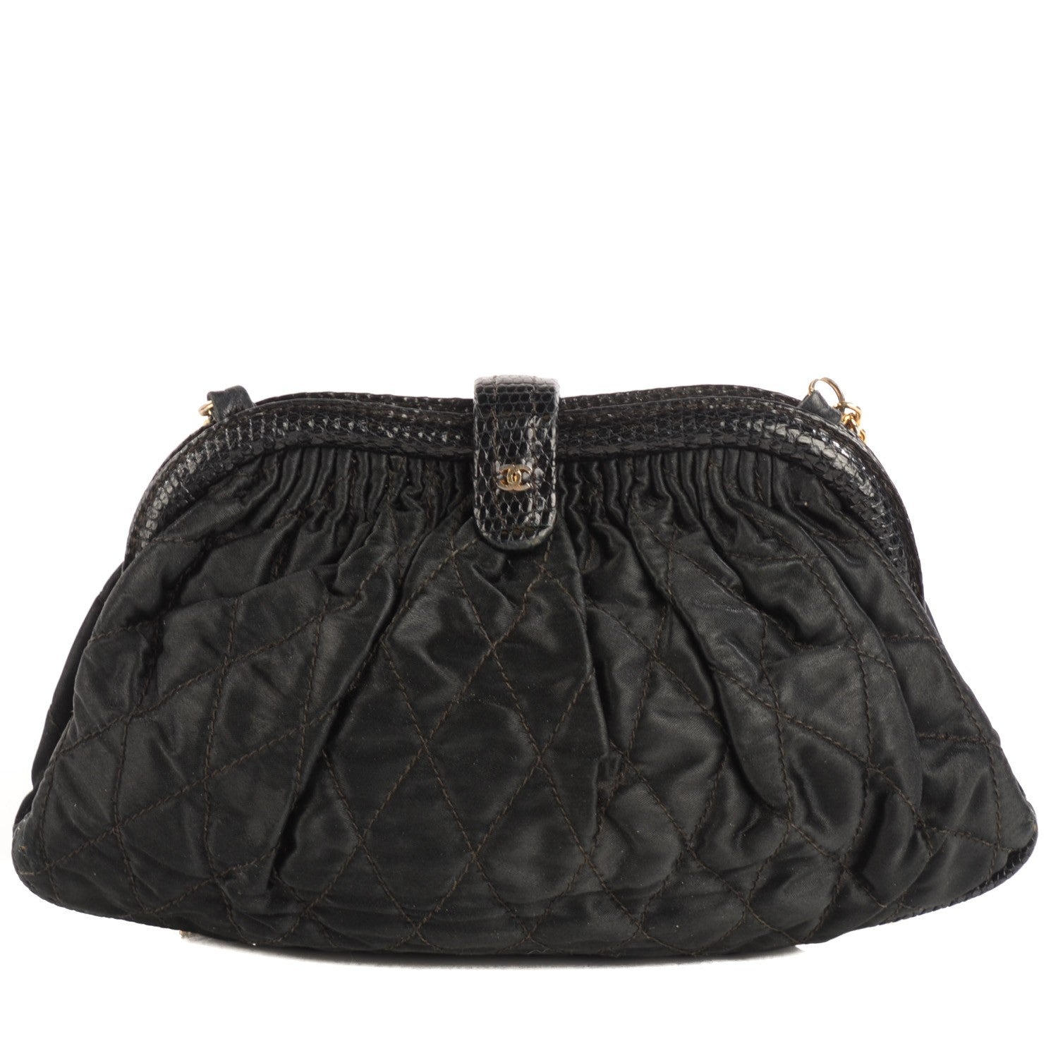 Chanel Python Satin Quilted Evening Clutch Black 1 of 7