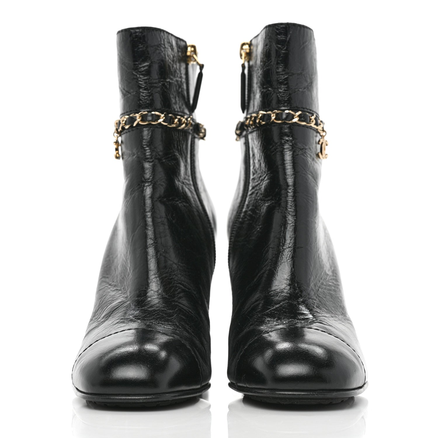 Chanel Crumpled Calfskin Cap Toe Chain Short Boots 38.5 Black 2 of 7