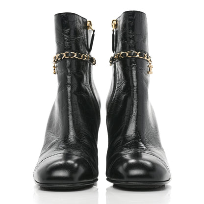 Chanel Crumpled Calfskin Cap Toe Chain Short Boots 38.5 Black 2 of 7