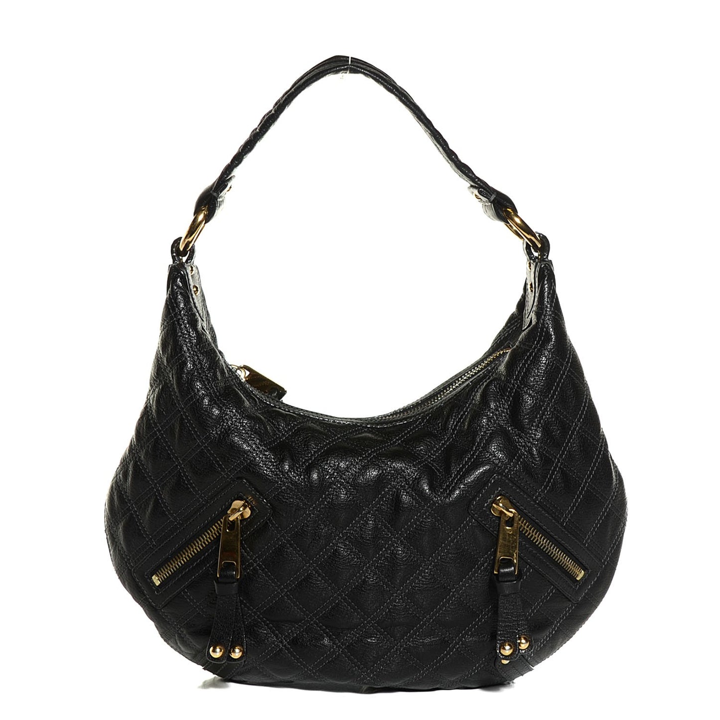 Leather Quilted Banana Hobo Black