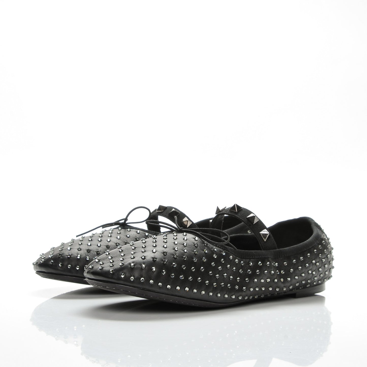 Nappa Crystal Studded Ballerina Flats 38 Black