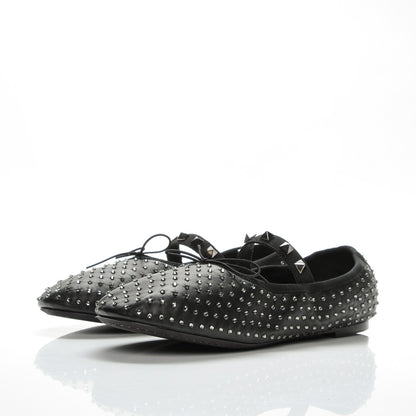 Valentino Garavani Nappa Crystal Studded Ballerina Flats 38 Black 3 of 8