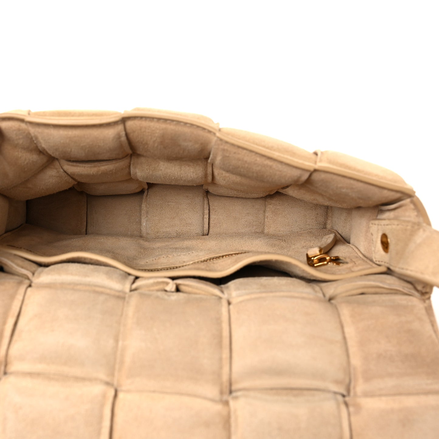 Suede Calfskin Maxi Intrecciato Padded Cassette Crossbody Bag Porridge
