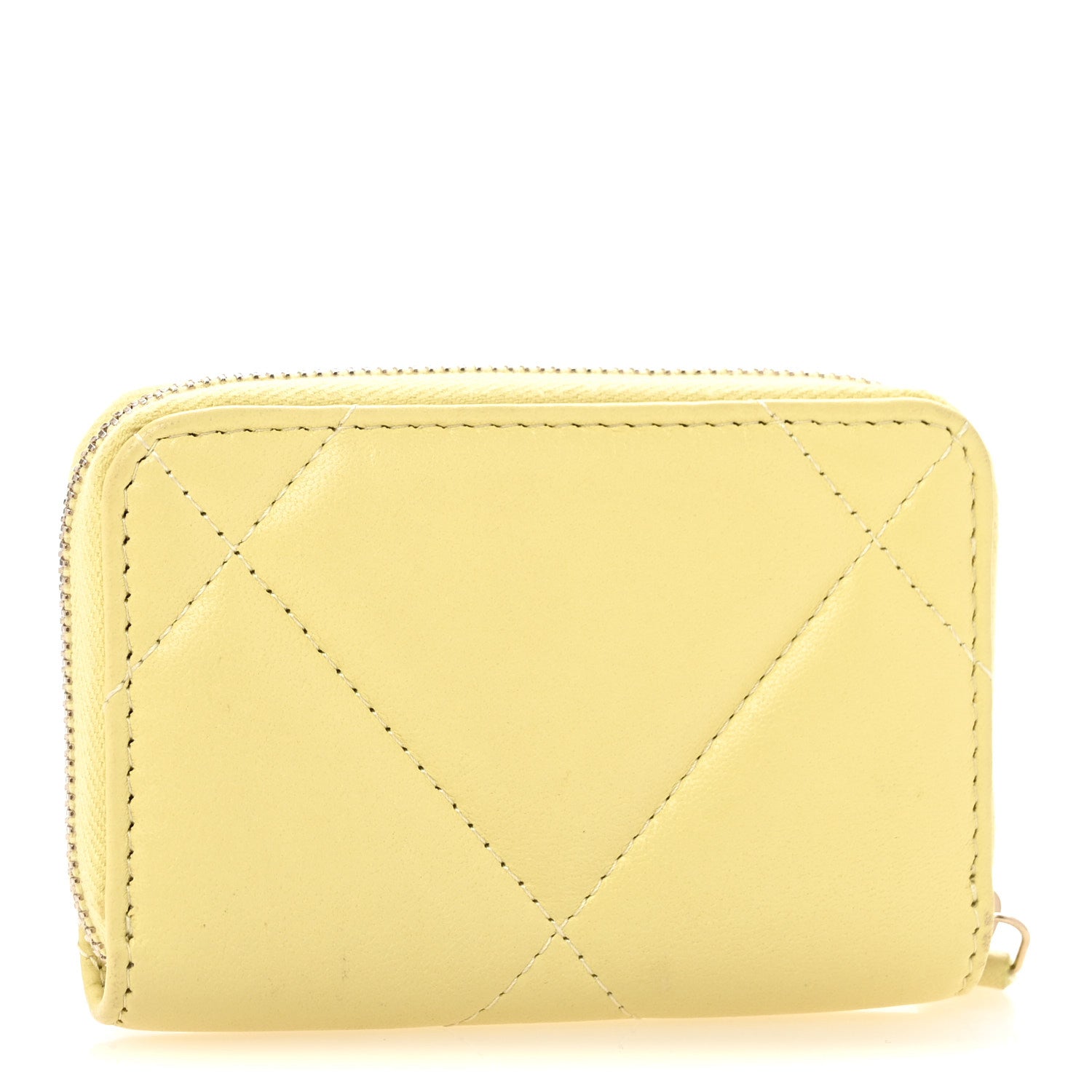 Chanel Lambskin Quilted Chanel 19 Zip Around Coin Purse Wallet Yellow 3 of 10