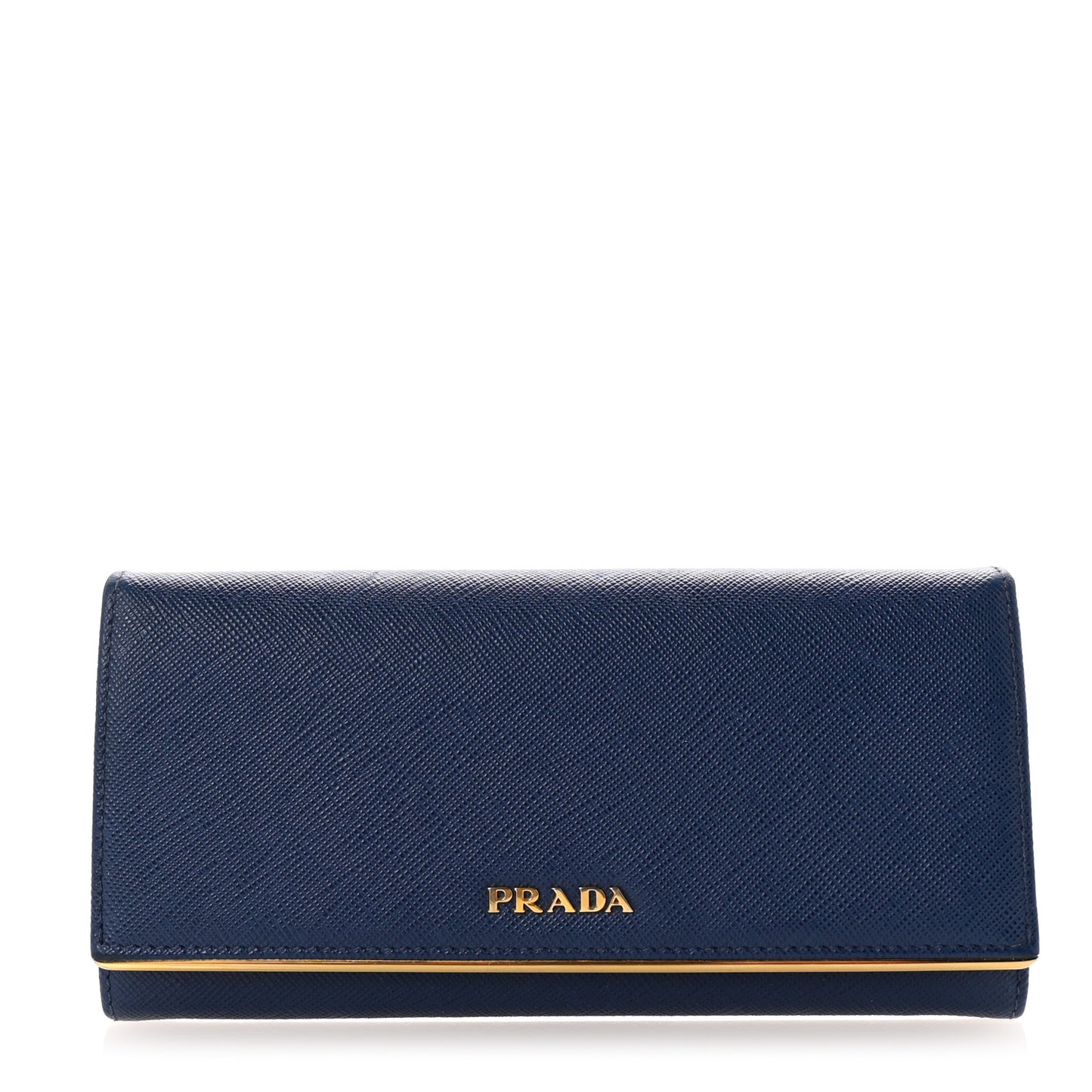 Saffiano Metal Bar Continental Flap Wallet Bluette
