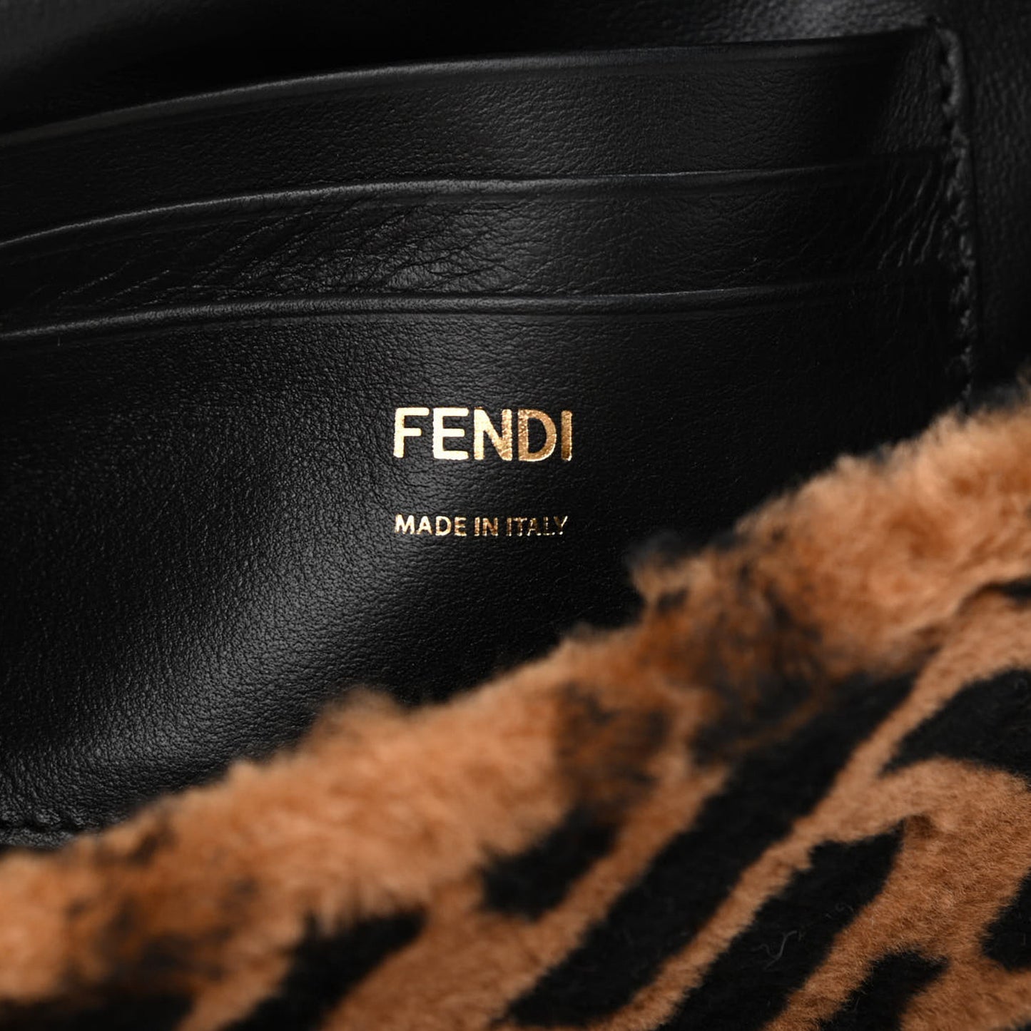 Shearling Vitello Dolce Macro FF 1974 Mini Baguette Tobacco Black