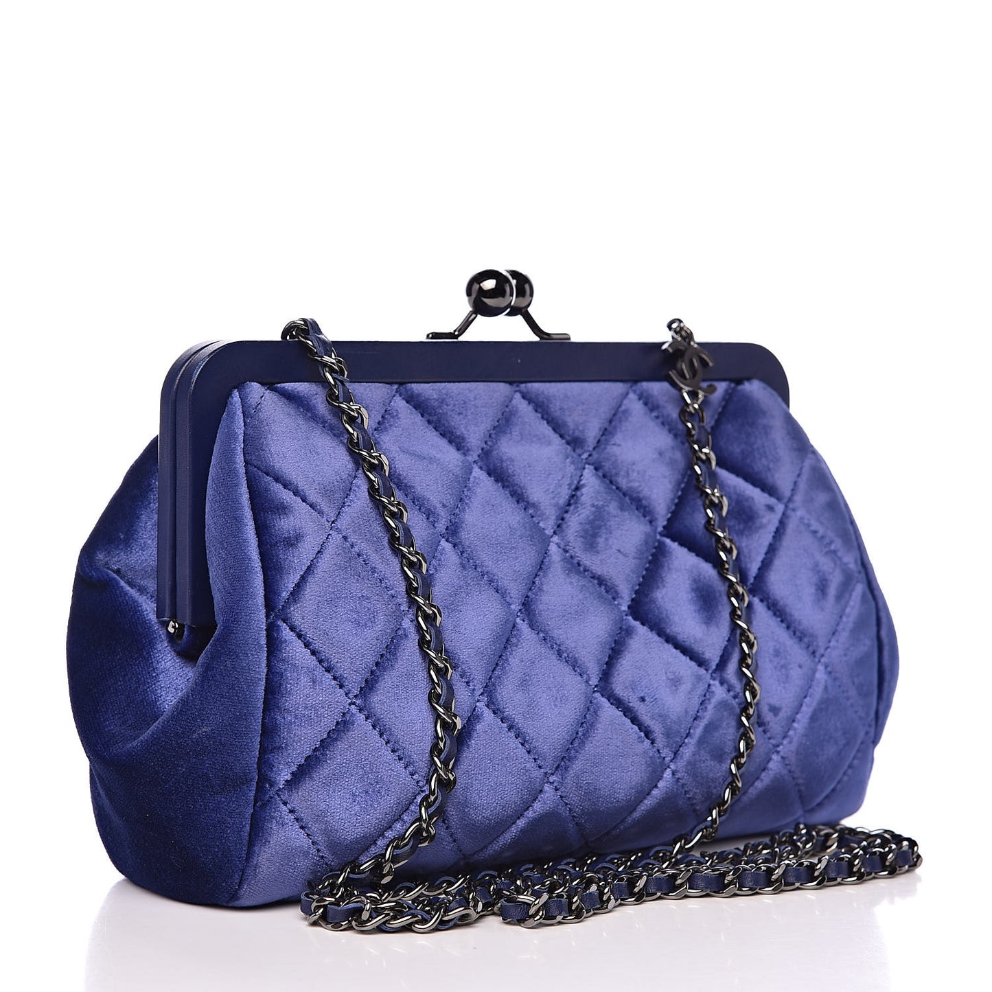 Velvet Quilted Kiss Lock Evening Bag Blue