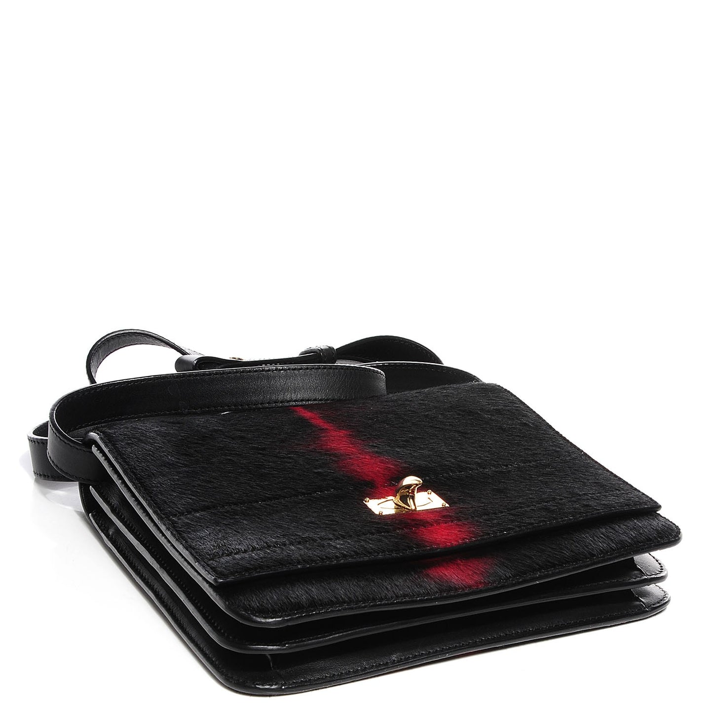 Calf Hair Abstract Flower Shark Lock Medium Flap Bag Black