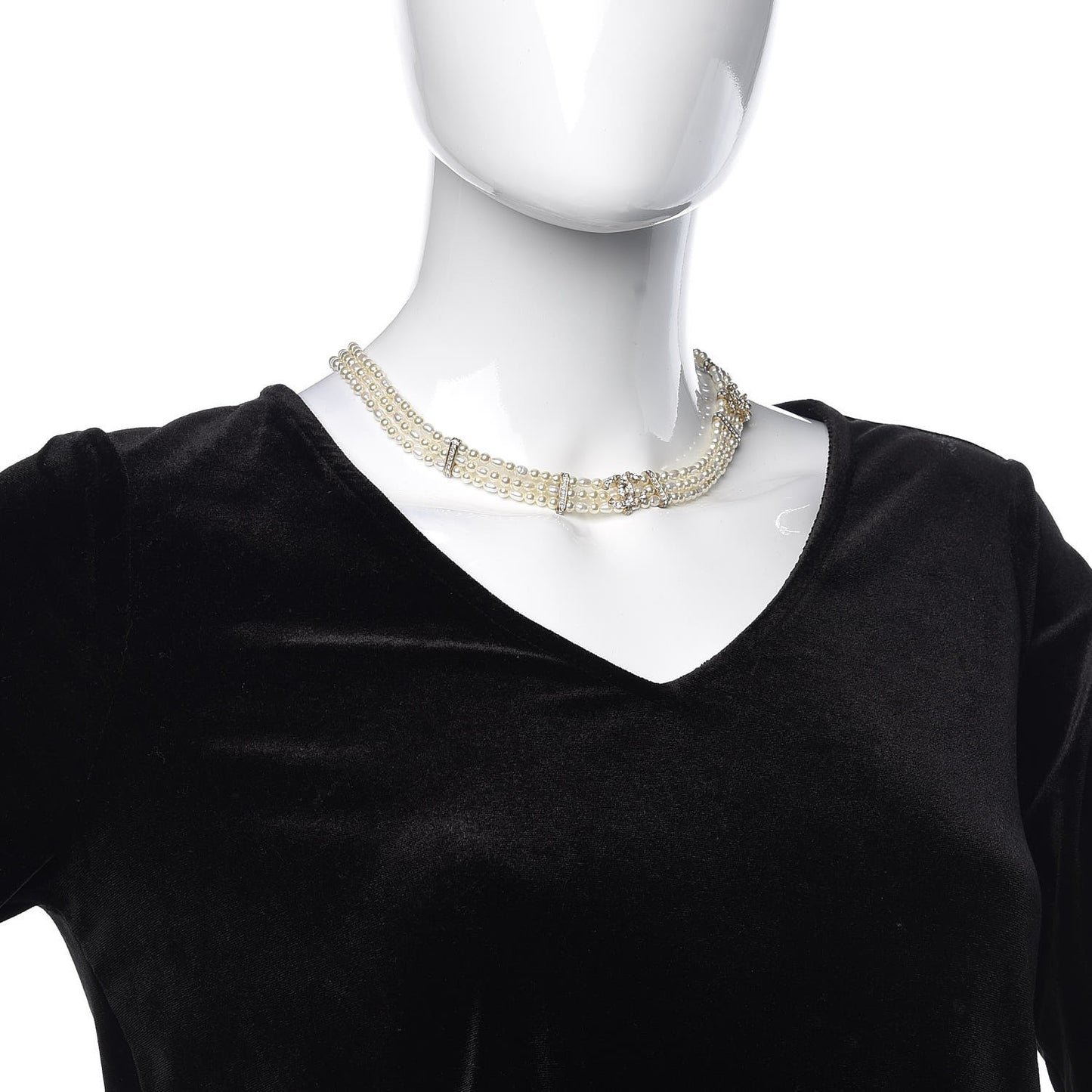 Crystal Pearl CC Short Necklace Golden White
