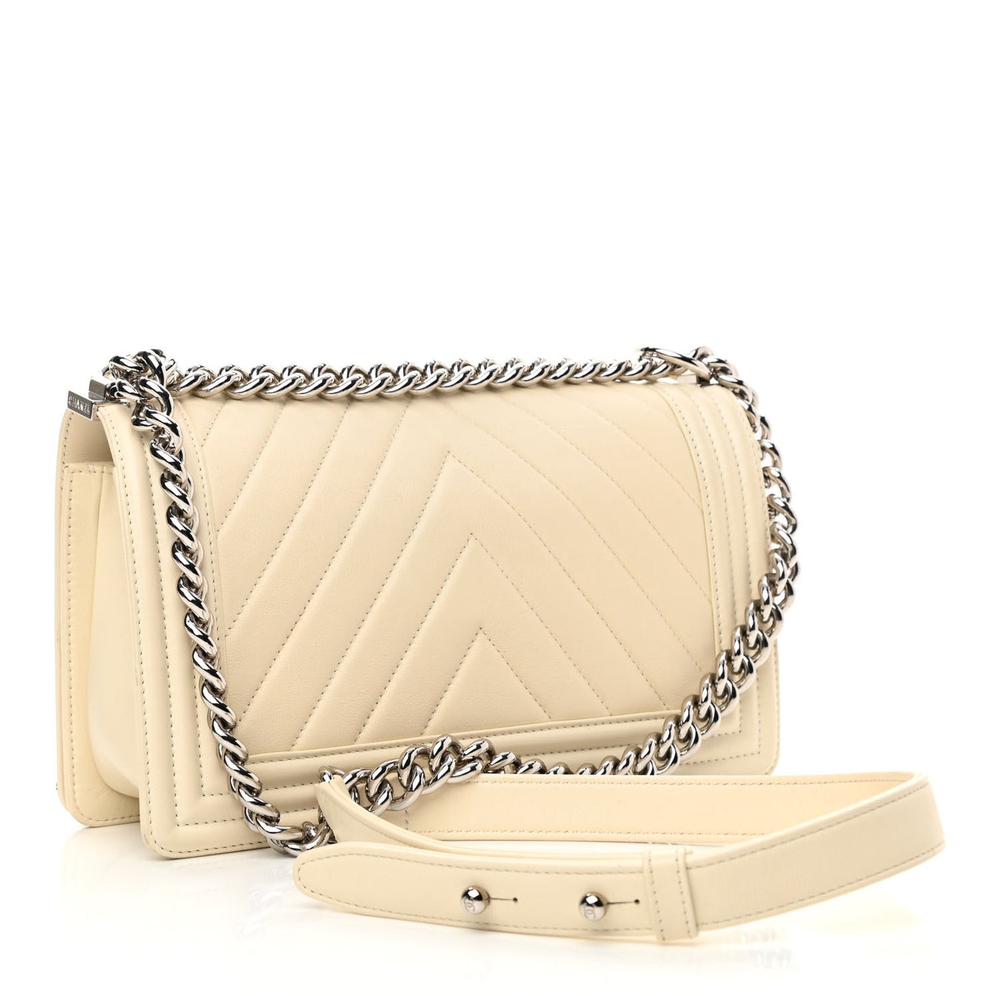 Calfskin Chevron Quilted Medium Boy Flap Ivory