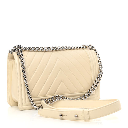 Chanel Calfskin Chevron Quilted Medium Boy Flap Ivory 3 of 11