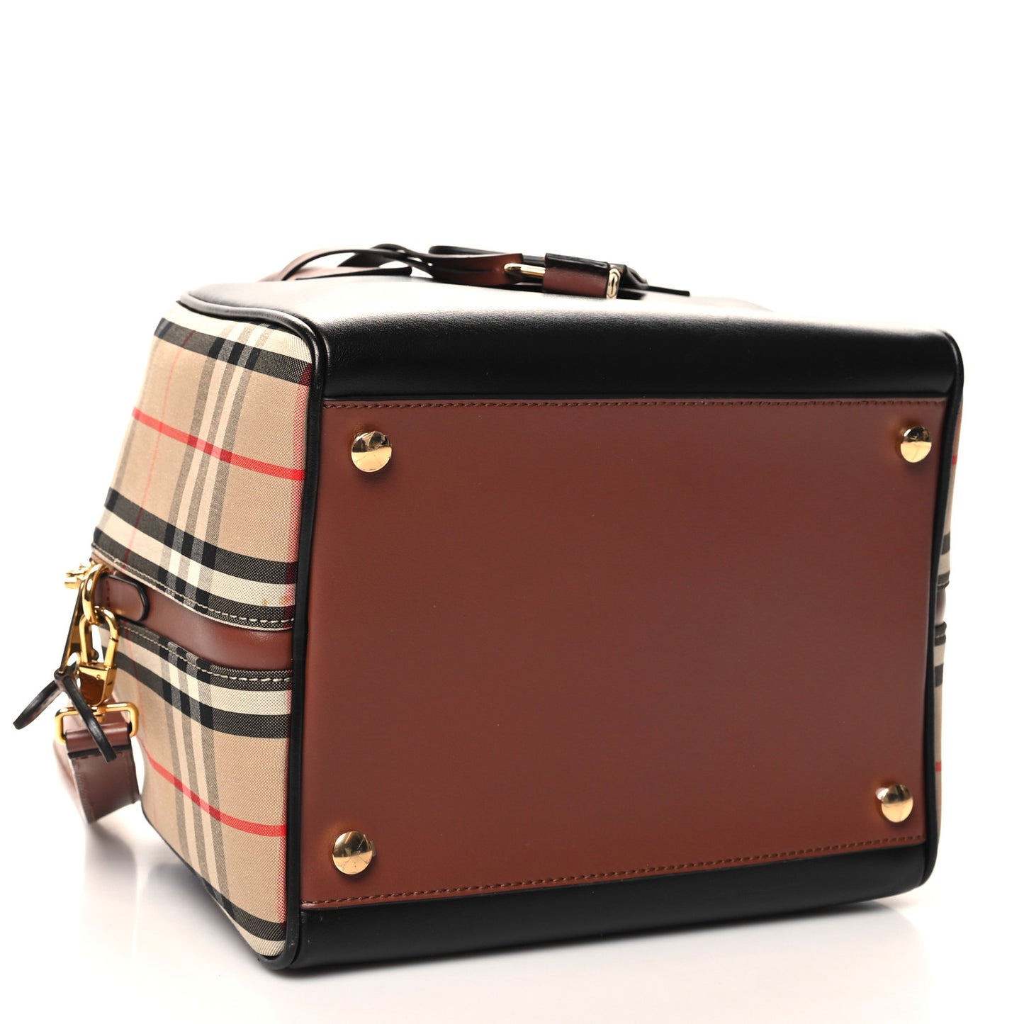 Smooth Calfskin House Check Medium Cube Bowling Bag Archive Beige