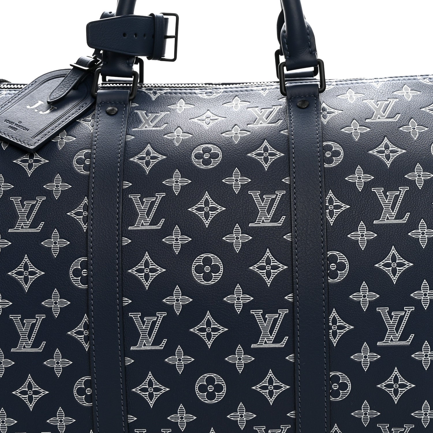 Louis Vuitton Calfskin Shadow Monogram Keepall Bandouliere 50 Ink Blue White 6 of 8