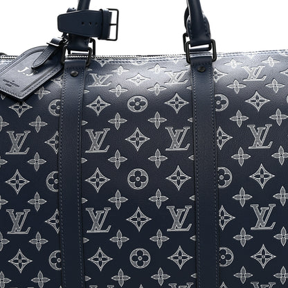 Louis Vuitton Calfskin Shadow Monogram Keepall Bandouliere 50 Ink Blue White 6 of 8