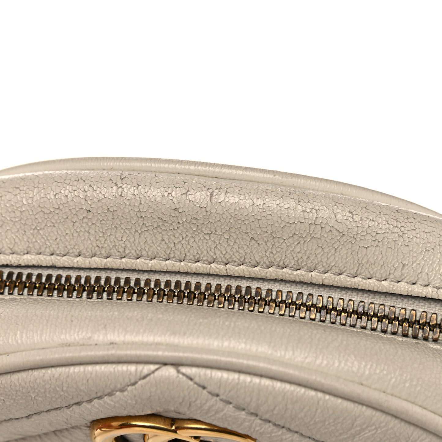 Calfskin Matelasse Mini GG Marmont Round Shoulder Bag White