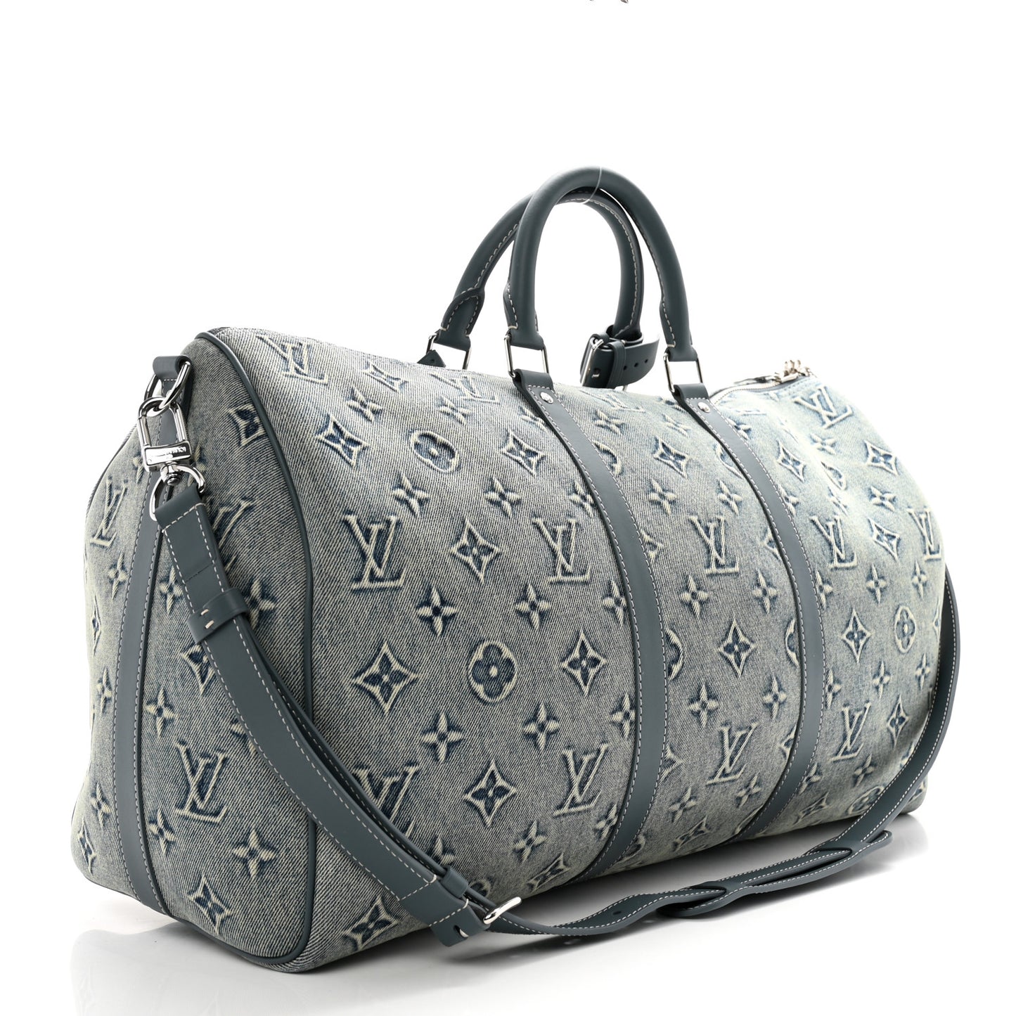 Monogram Washed Denim Keepall Bandouliere 50 Blue