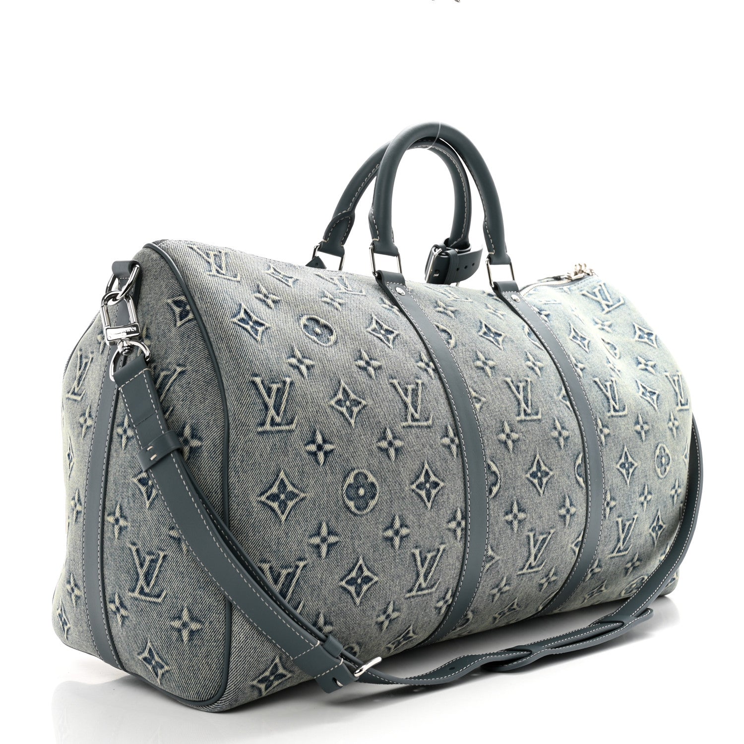 Louis Vuitton Monogram Washed Denim Keepall Bandouliere 50 Blue 2 of 9